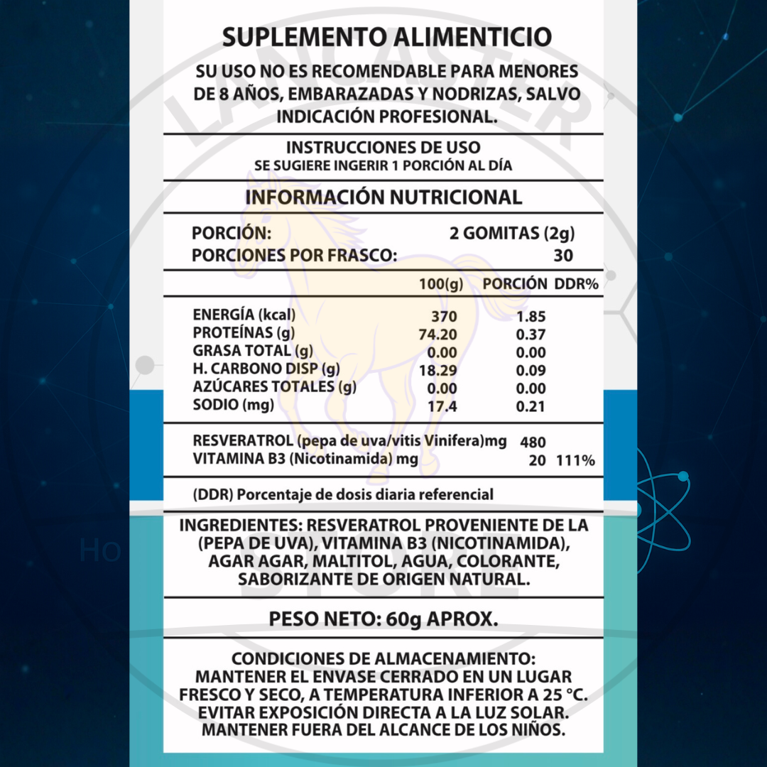 NAD+ Resveratrol 60 Gomitas Sabor Frutos Rojos