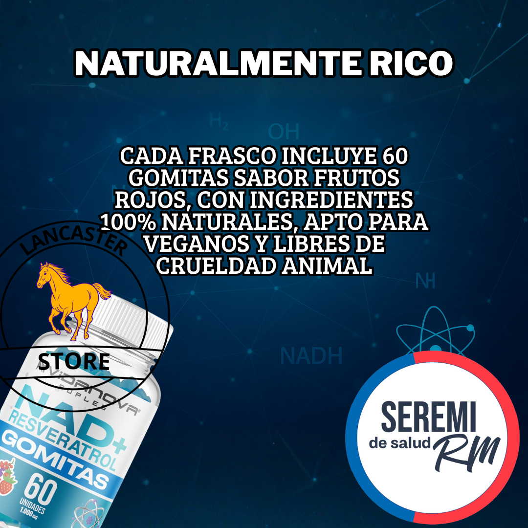 NAD+ Resveratrol 60 Gomitas Sabor Frutos Rojos