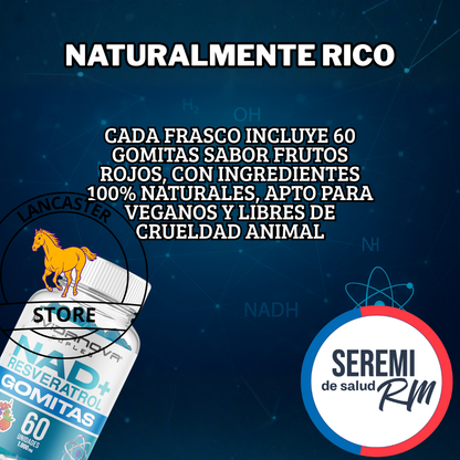 NAD+ Resveratrol 60 Gomitas Sabor Frutos Rojos